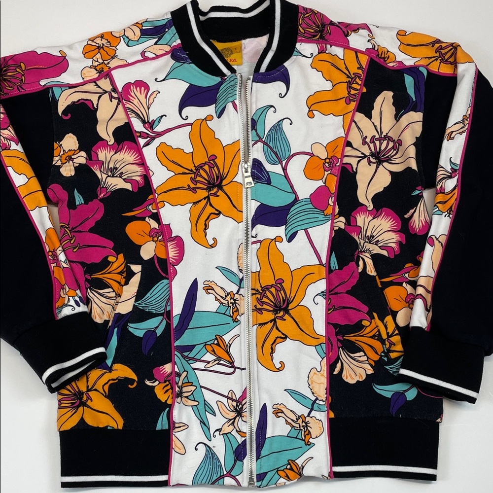 Ruby Rd Floral Print Zip Front Jacket Bomber Style Multicolor Women’s Sz S